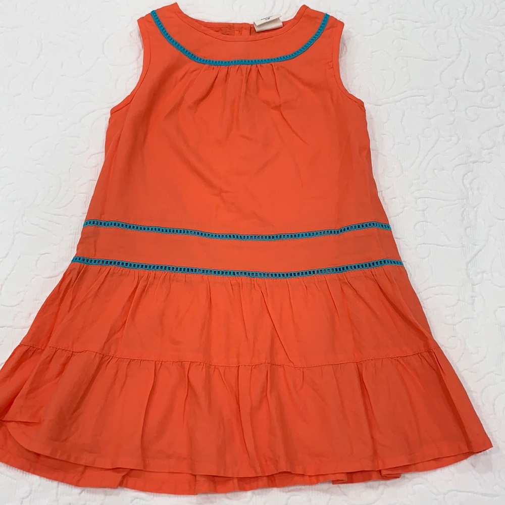 Mini Boden Coral & Turquoise Linen Dress Girls 4-5